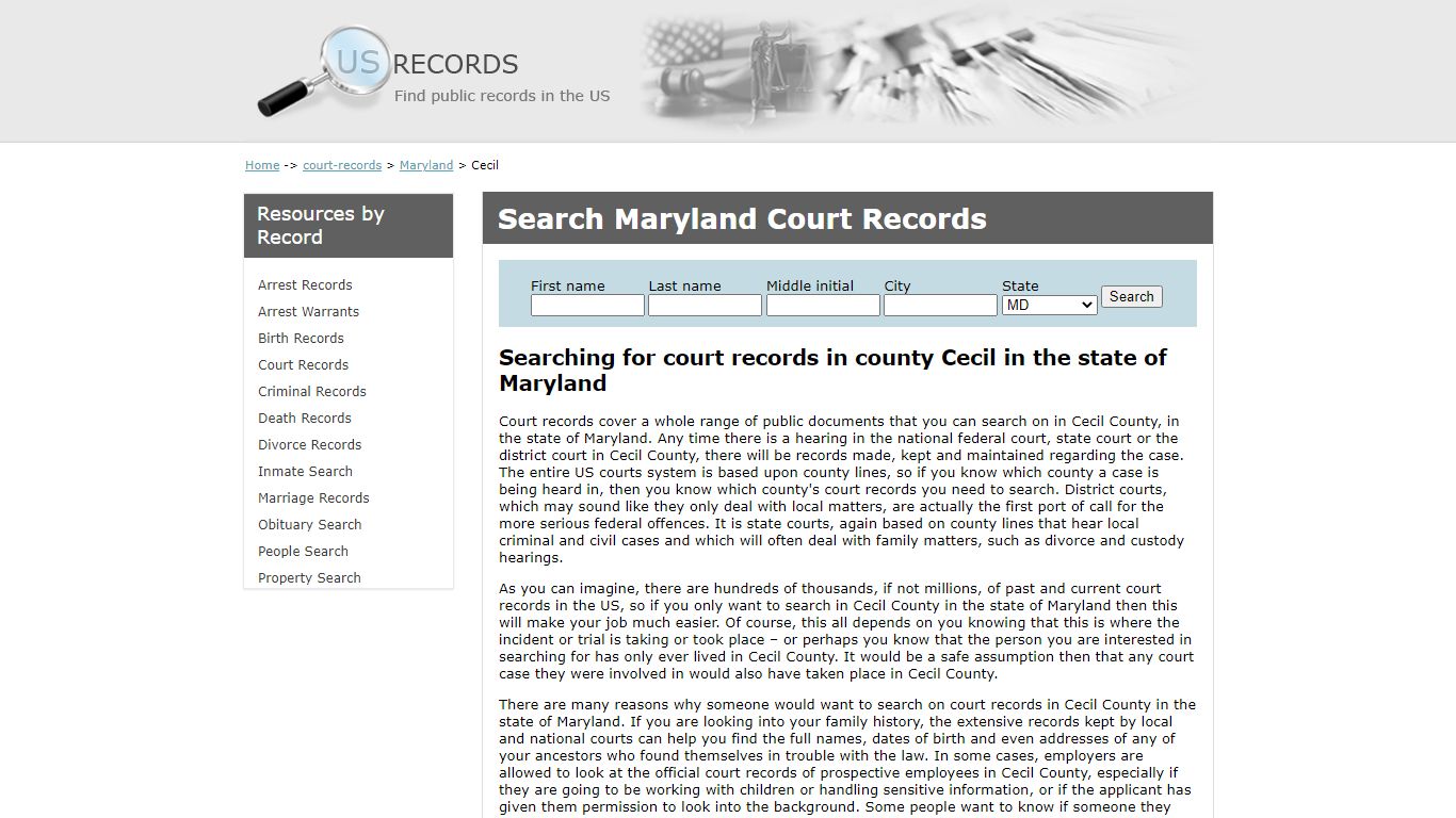 Search Court Records Cecil Maryland | US Records