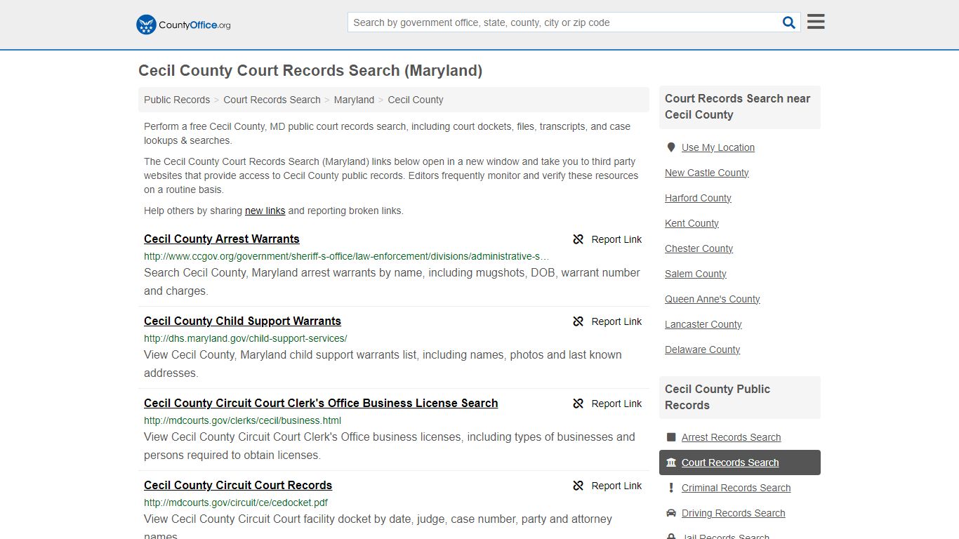 Cecil County Court Records Search (Maryland) - County Office